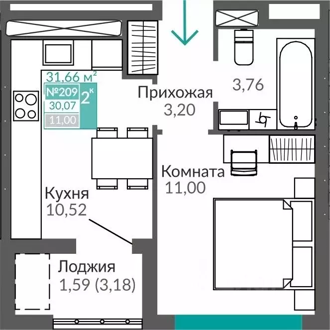 1-к кв. Крым, Симферополь Крымская роза мкр,  (30.07 м) - Фото 0