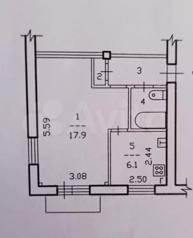 1-к. квартира, 30,8 м, 3/5 эт. - Фото 0