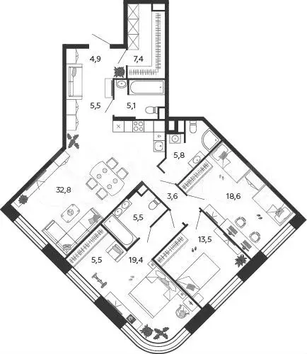 3-к. квартира, 127,6 м, 8/27 эт. - Фото 1