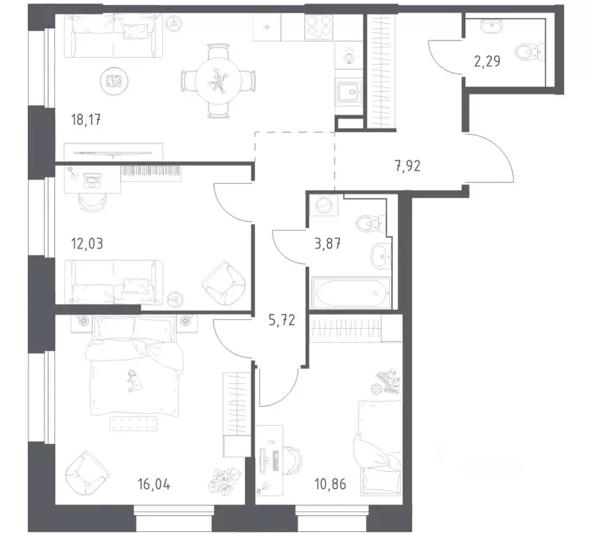 3-к кв. Мурманская область, Кола Кольские Огни жилой комплекс, 1 (76.9 ... - Фото 1