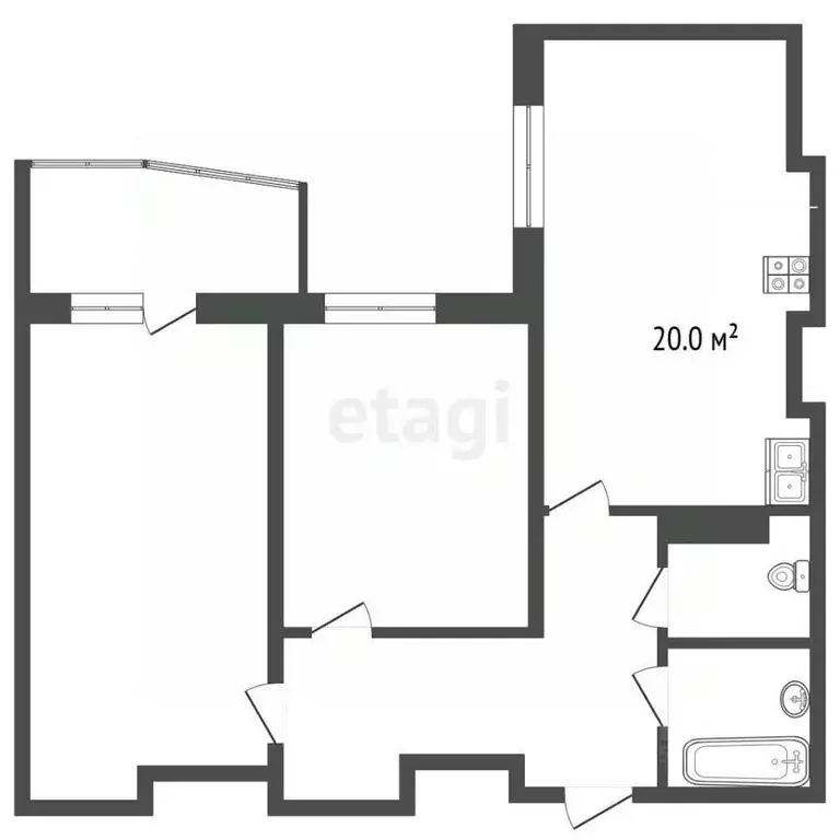 2-к кв. Чувашия, Чебоксары ул. Юрия Гагарина, 47к5 (68.9 м) - Фото 2