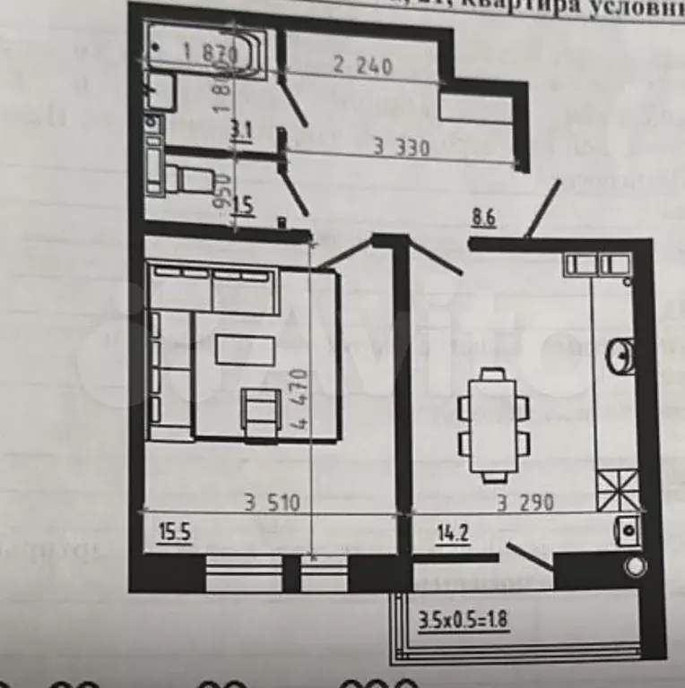 1-к. квартира, 46,4 м, 7/12 эт. - Фото 0
