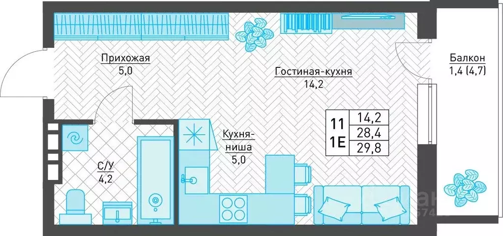 Студия Пермский край, Пермь ул. Архитектора Свиязева, 48А (29.8 м) - Фото 0