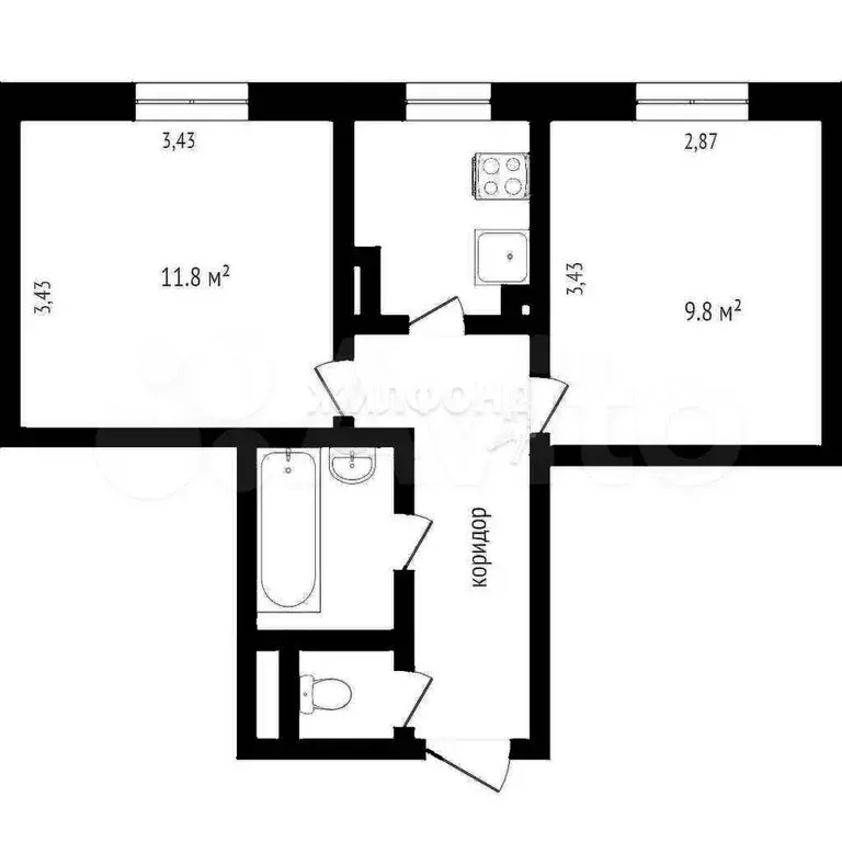 2-к. квартира, 36,6 м, 3/5 эт. - Фото 0