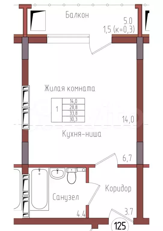 Квартира-студия, 30,3 м, 7/9 эт. - Фото 0