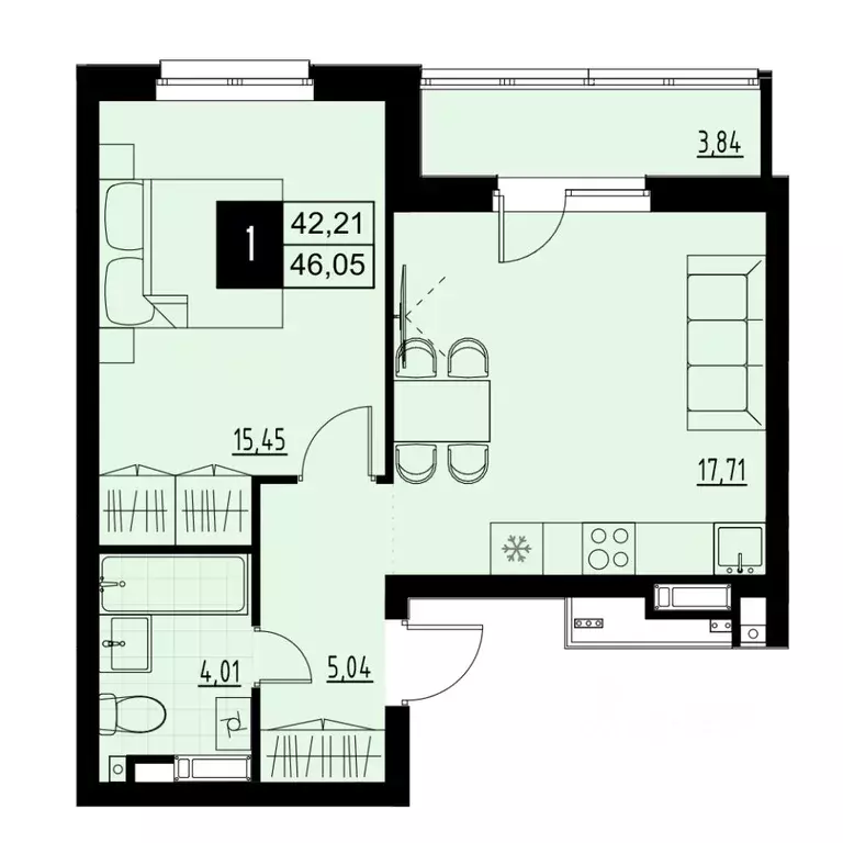 1-к кв. Самарская область, Самара Южное ш., 7А (44.13 м) - Фото 1