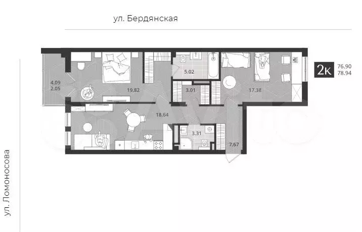 2-к. квартира, 76,9 м, 1/4 эт. - Фото 1
