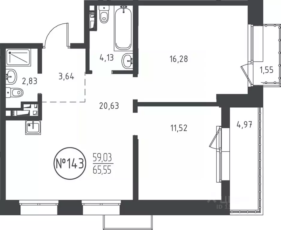 2-к кв. Иркутская область, Иркутск ул. Эдуара Дьяконова, 11 (65.55 м) - Фото 0