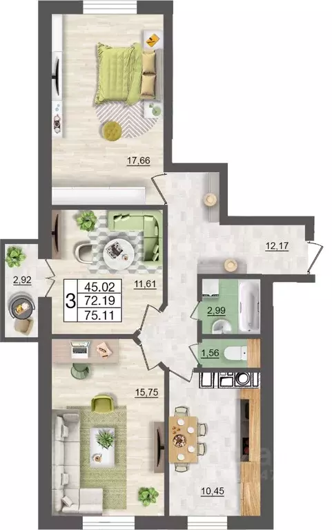 3-к кв. Смоленская область, Смоленск Максимум жилой комплекс (75.11 м) - Фото 1