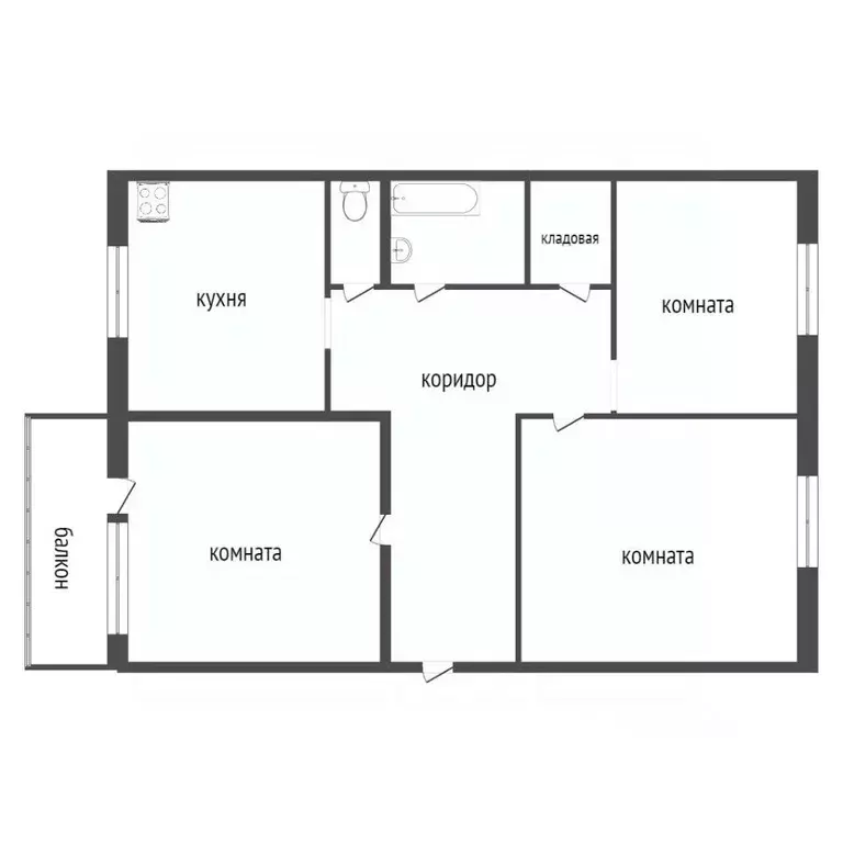 3-к кв. Хабаровский край, Комсомольск-на-Амуре ул. Калинина, 41 (65.9 ... - Фото 2