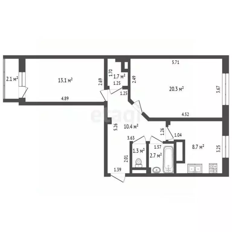 2-к кв. Ямало-Ненецкий АО, Новый Уренгой Тундровый мкр, 3 (58.1 м) - Фото 2
