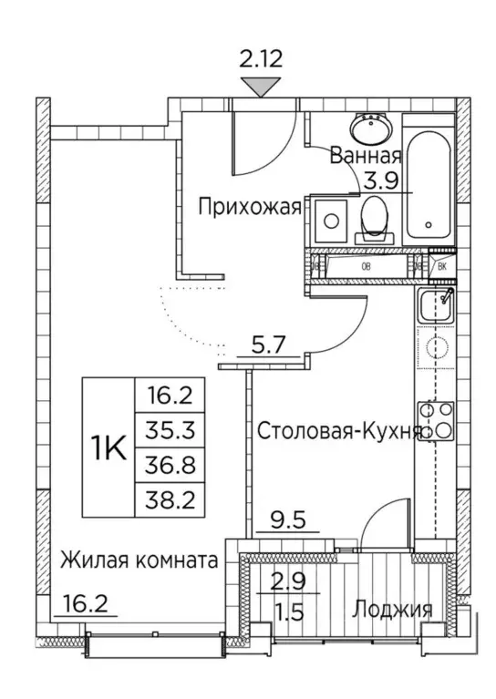 1-к кв. Приморский край, Владивосток ул. Расула Гамзатова, 7к3 (38.2 ... - Фото 0