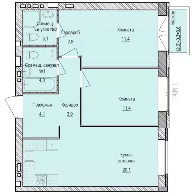 2-к кв. Удмуртия, Завьяловский район, с. Первомайский Санвилл жилой ... - Фото 1