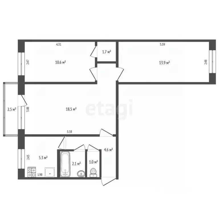 3-к кв. Владимирская область, Владимир ул. Растопчина, 39 (57.7 м) - Фото 1