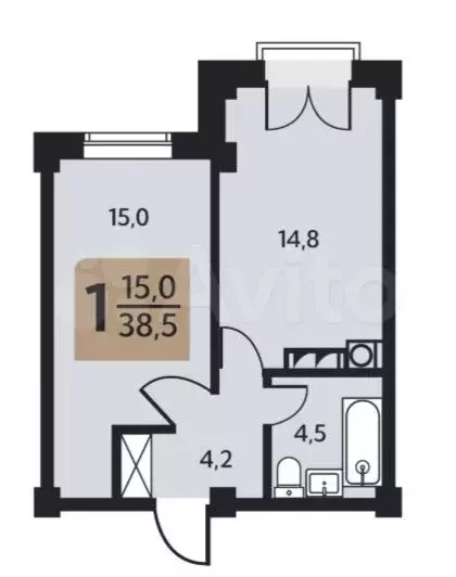 1-к. квартира, 38,5 м, 4/9 эт. - Фото 0
