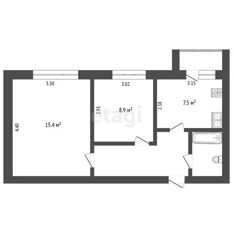2-комнатная квартира: посёлок Реммаш, Институтская улица, 15 (41.1 м) - Фото 1