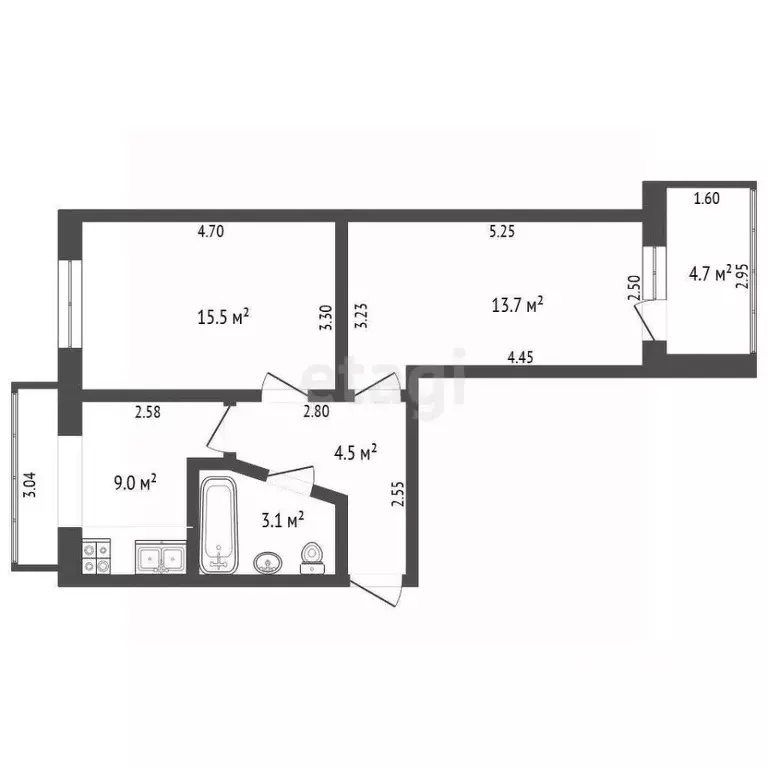 2-к кв. Ставропольский край, Кисловодск Широкая ул. (45.8 м) - Фото 2