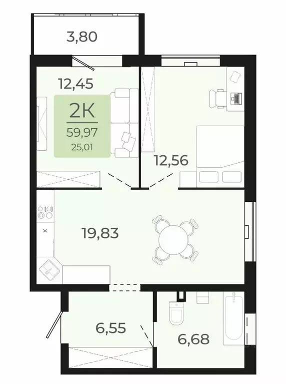 2-к кв. Новосибирская область, Обь ул. Калинина, 1 (59.97 м) - Фото 0