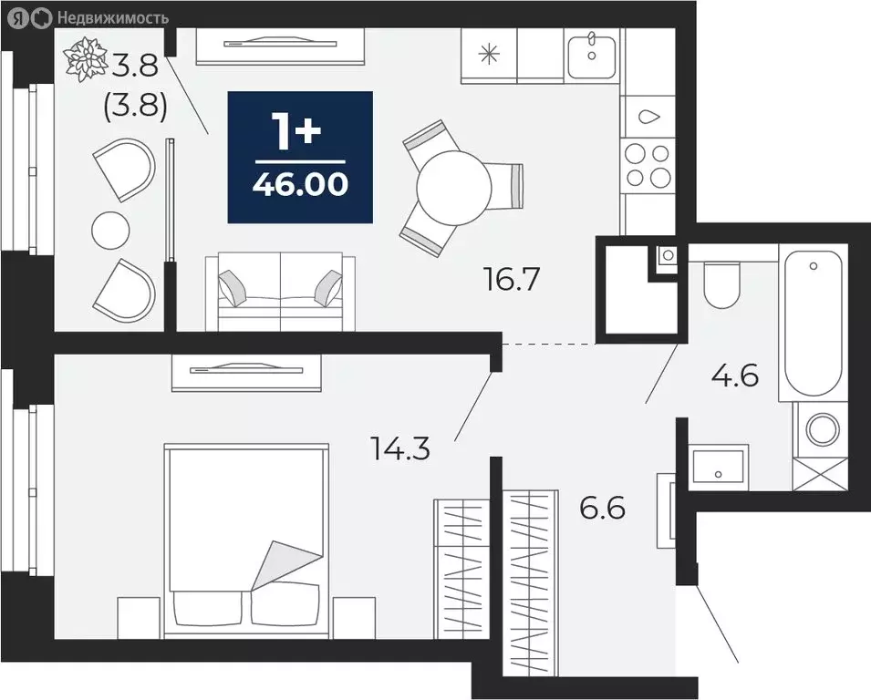 1-комнатная квартира: Тюмень, проезд Капитана Куликова, 7 (46 м) - Фото 1