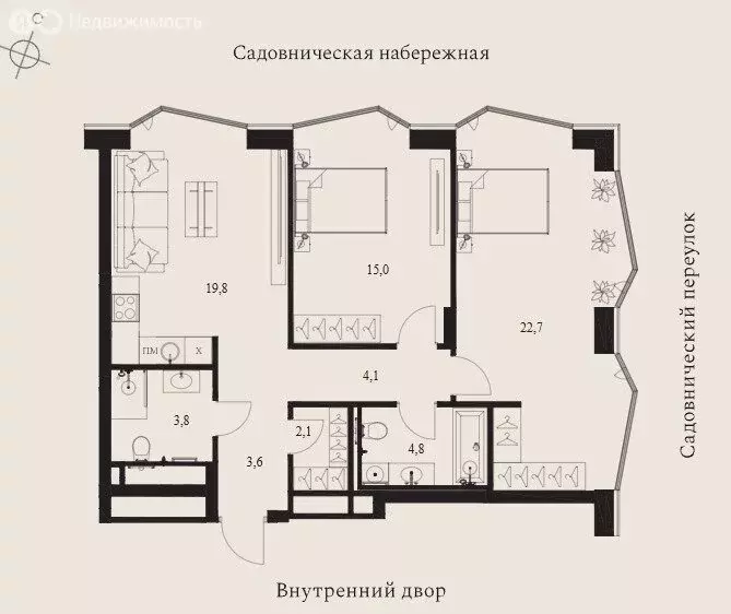 2-комнатная квартира: Москва, Садовническая улица, 82 (75.9 м) - Фото 1