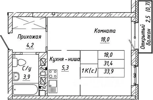 Студия Новосибирская область, Новосибирск Тульская ул., 74 (33.2 м) - Фото 0