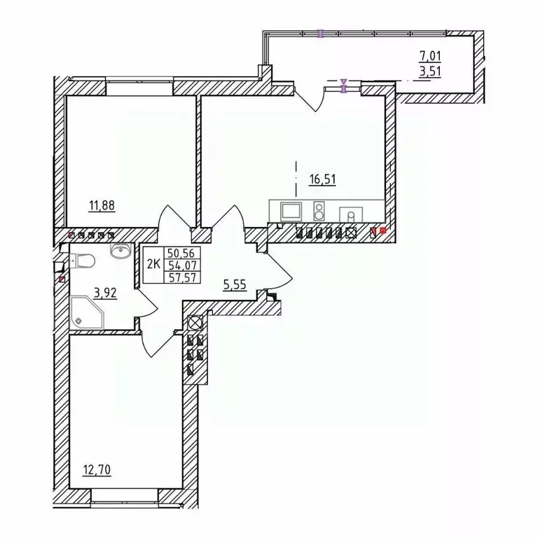 2-к кв. Калининградская область, Зеленоградск  (57.57 м) - Фото 1