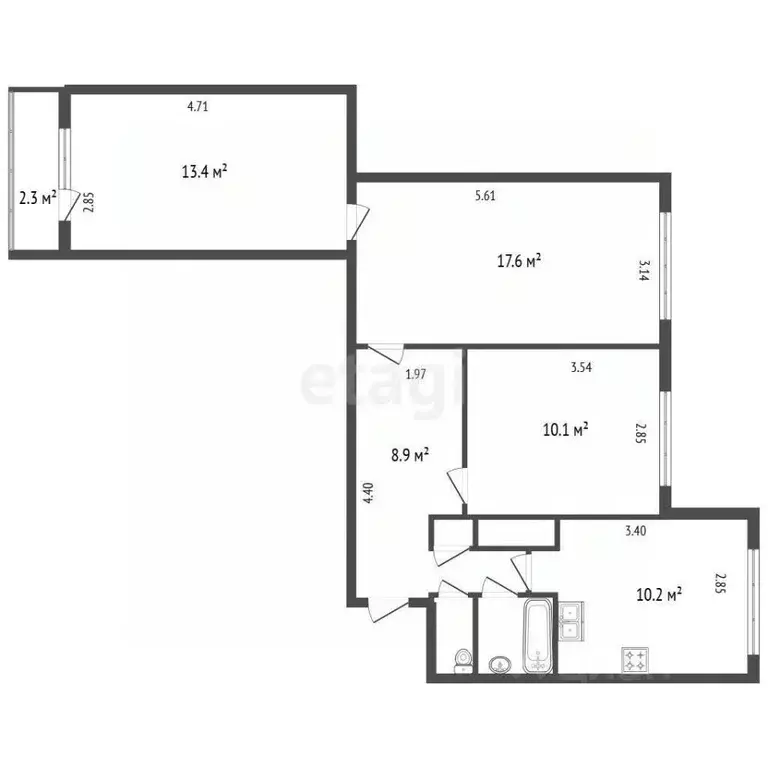 3-к кв. Санкт-Петербург просп. Испытателей, 15К1 (63.6 м) - Фото 2