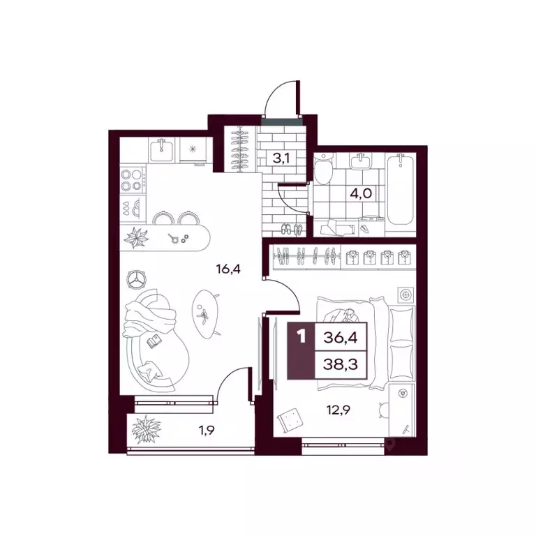 1-к кв. Тюменская область, Тюменский муниципальный округ, д. Дударева ... - Фото 1