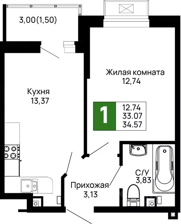 1-к кв. Адыгея, Майкоп 9 Мая ул., 14А (34.43 м) - Фото 0