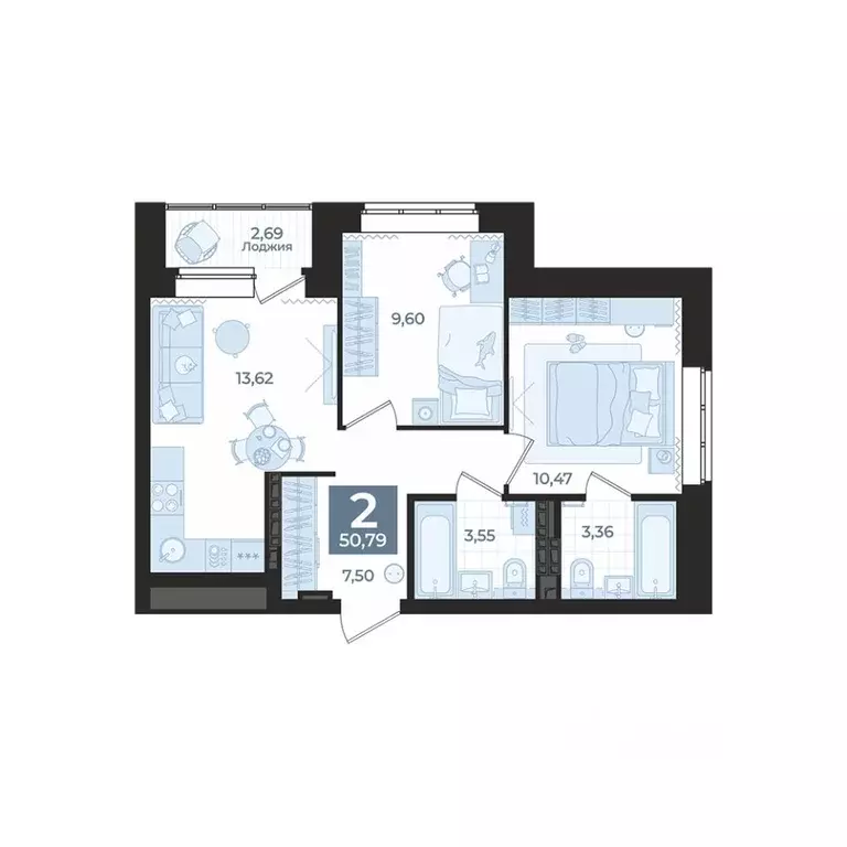 2-к кв. Свердловская область, Екатеринбург Уктус жилрайон,  (50.79 м) - Фото 1