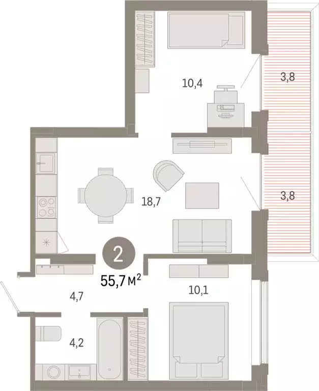 2-комнатная квартира: Омск, Кировский округ (55.65 м) - Фото 1