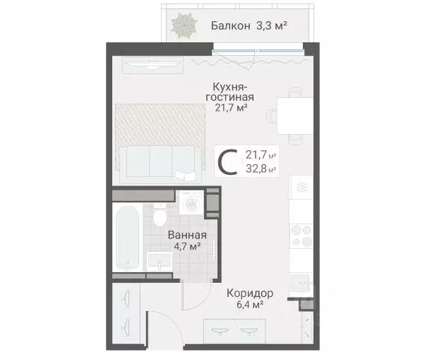 Студия Санкт-Петербург Актерский проезд, 2к2 (32.8 м) - Фото 1