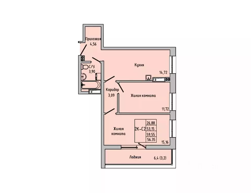 2-к кв. Ростовская область, Батайск ул. Луначарского, 180А (56.35 м) - Фото 0