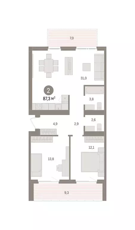 2-комнатная квартира: Новосибирский район, рабочий посёлок Краснообск, ... - Фото 2