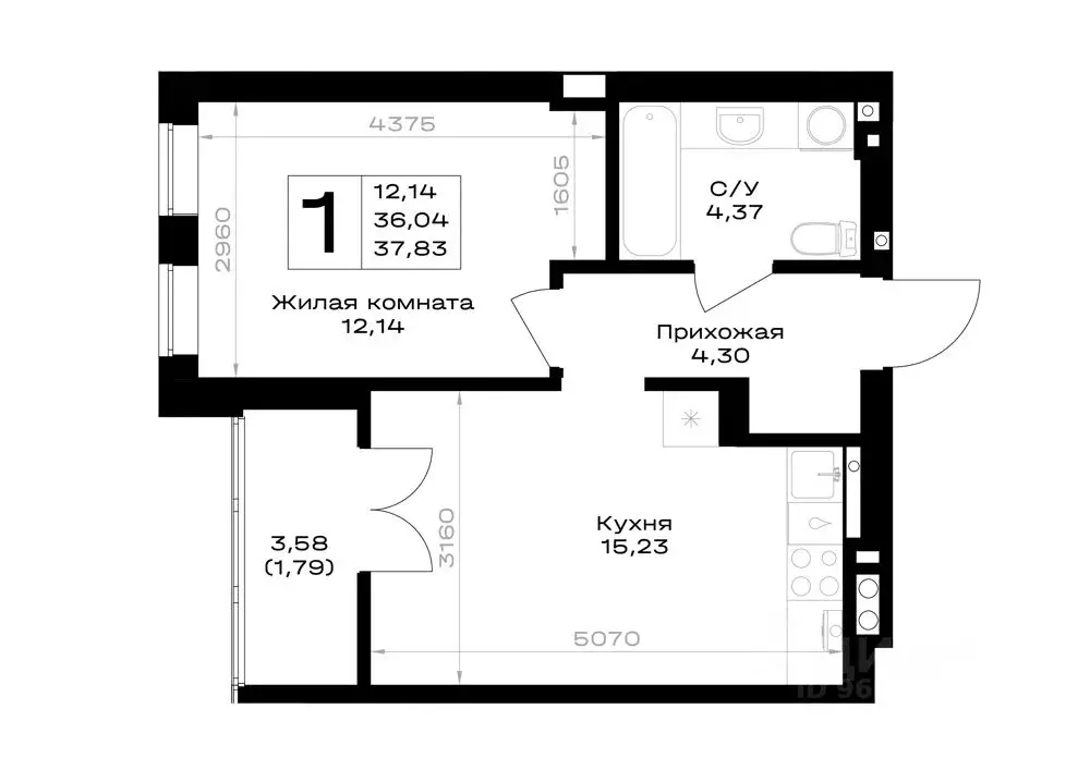 1-к кв. Калининградская область, Гурьевск Включи жилой комплекс (37.83 ... - Фото 1