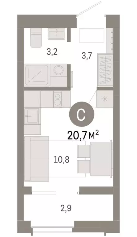 Квартира-студия: Новосибирск, Большевистская улица, 66 (20.69 м) - Фото 2