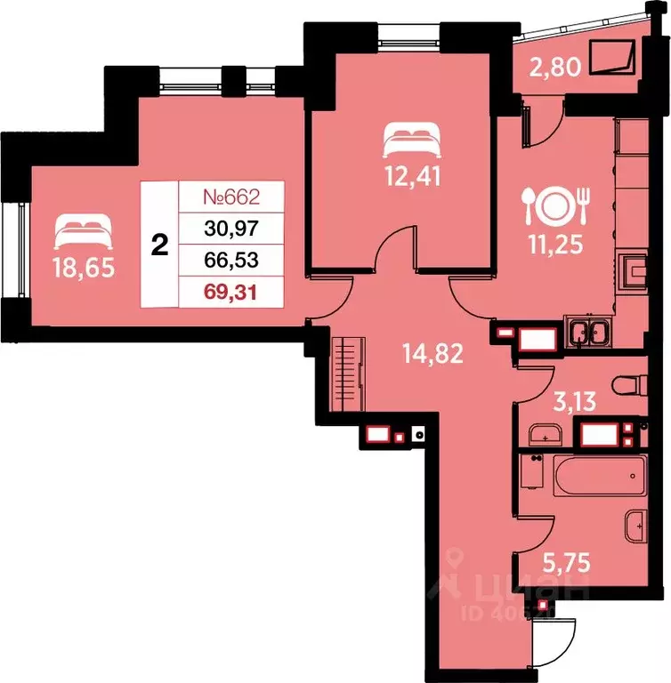 2-к кв. Калининградская область, Калининград ул. Гайдара, 94 (68.81 м) - Фото 0