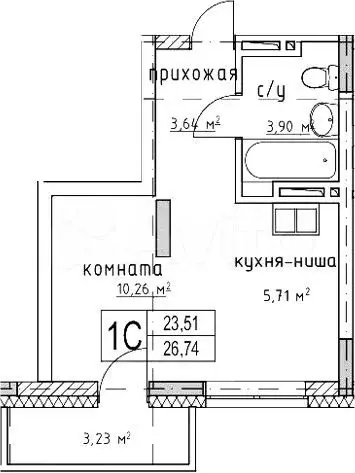 Квартира-студия, 26,7м, 7/17эт. - Фото 0