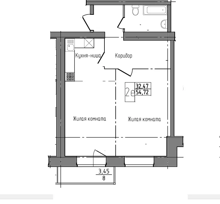 Продаётся 1-к квартира, 54.7 м - Фото 1
