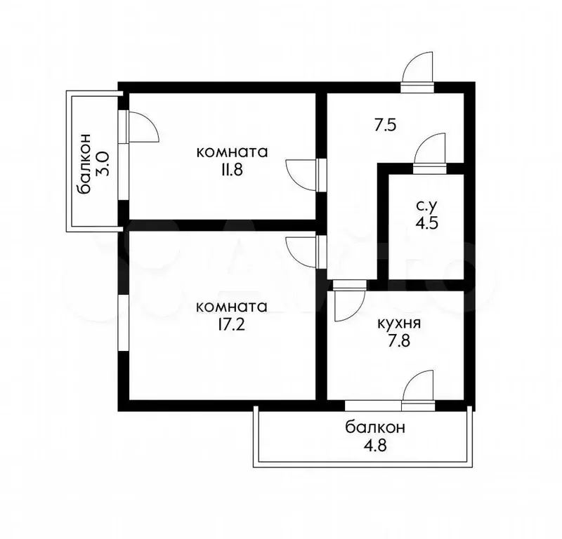 2-к. квартира, 48,8 м, 2/5 эт. - Фото 0