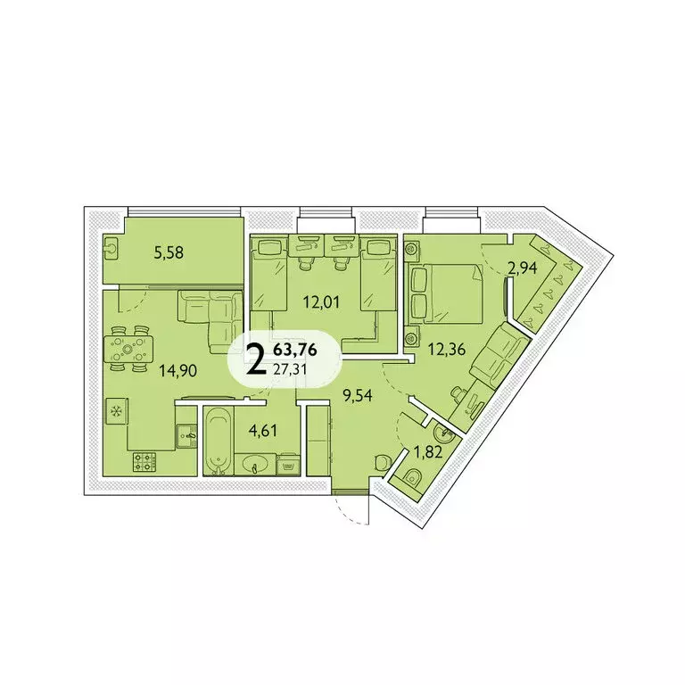 2-комнатная квартира: Брянский район, посёлок Мичуринский, микрорайон ... - Фото 1