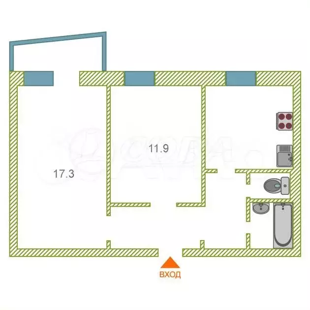 2-к. квартира, 53 м, 2/9 эт. - Фото 1