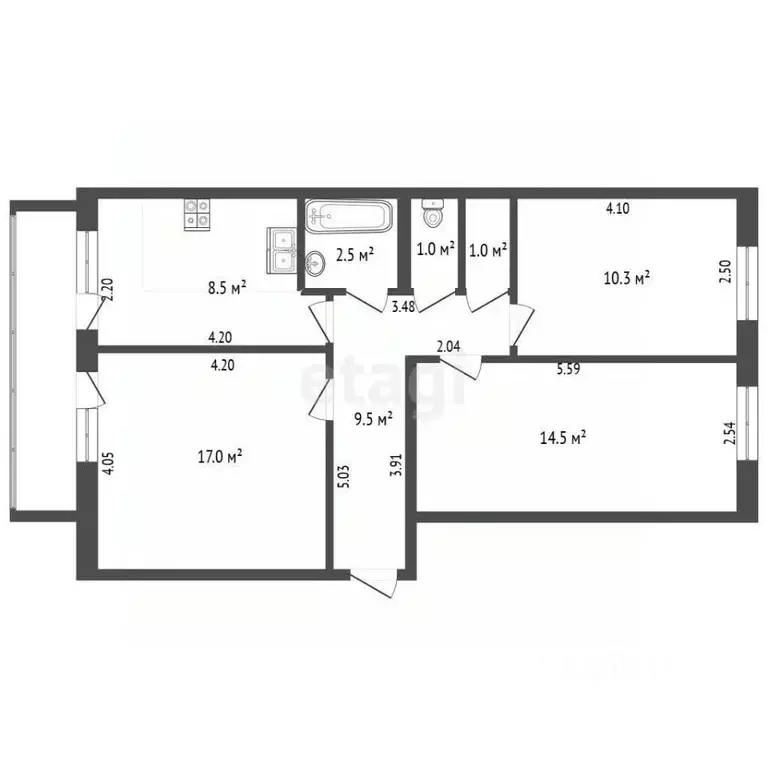 3-к кв. Крым, Ленинский район, с. Красногорка ул. Школьная, 21 (64.3 ... - Фото 2