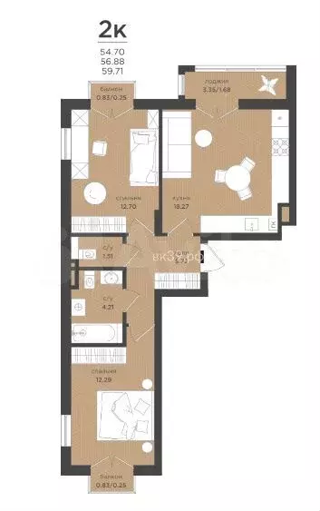 2-к. квартира, 56,9 м, 1/4 эт. - Фото 1