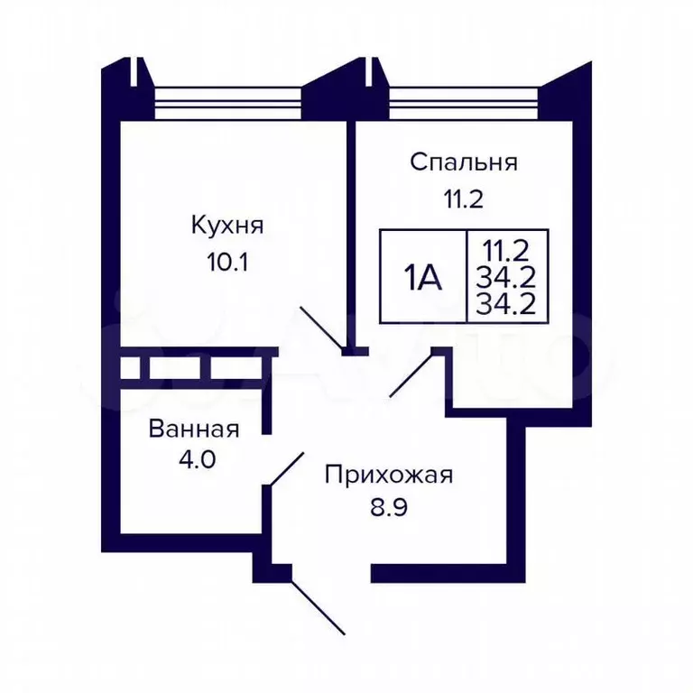 1-к. квартира, 34,2 м, 4/8 эт. - Фото 1