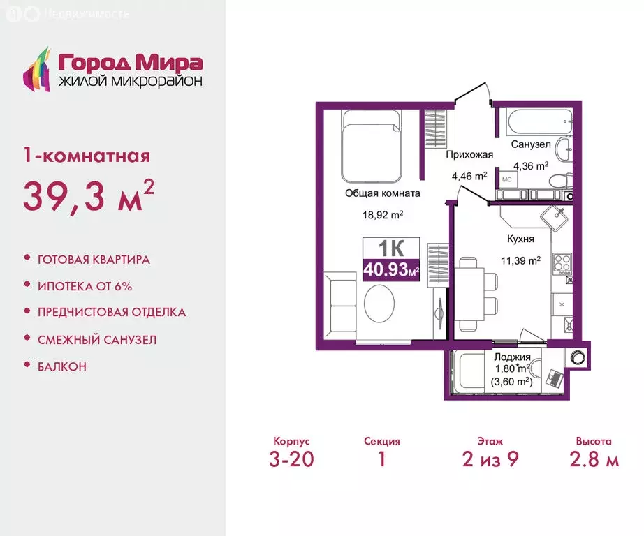 1-комнатная квартира: Симферополь, улица Батурина, 177к4 (39.3 м) - Фото 1
