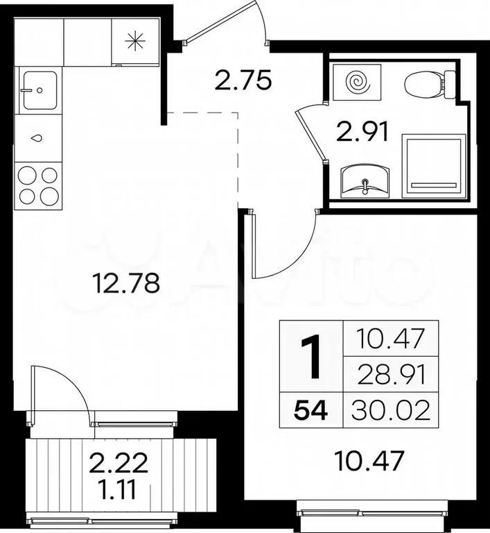 1-к. квартира, 30 м, 5/9 эт. - Фото 0
