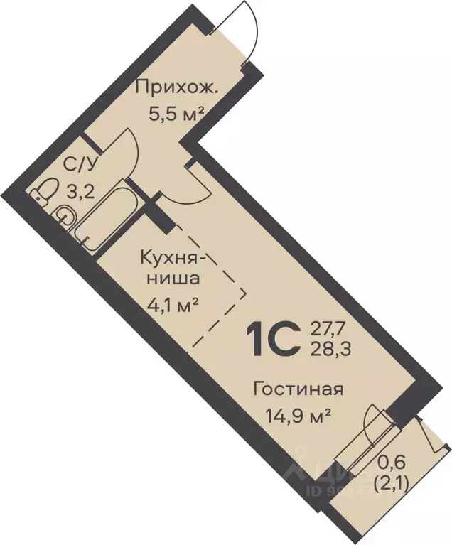 Студия Пермский край, Пермь ул. Вильямса, 5А (28.3 м) - Фото 0