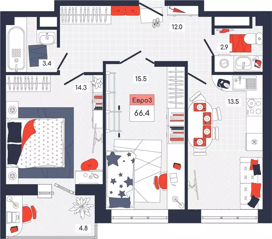3-к кв. Тульская область, Тула ул. Академика Насоновой, 9 (66.4 м) - Фото 1