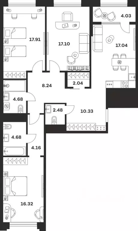 3-к кв. Тульская область, Тула ул. Болотникова, 4 (109.01 м) - Фото 1